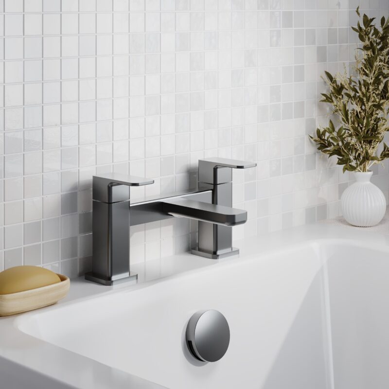 Nuie Windon Brushed Pewter Deck Mounted Bath Filler