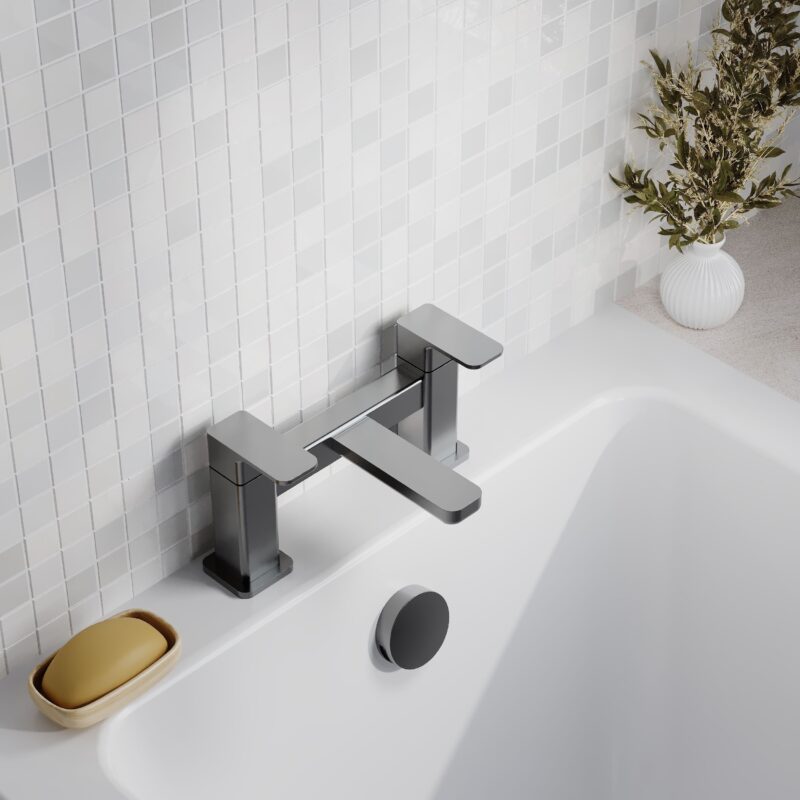 Nuie Windon Brushed Pewter Deck Mounted Bath Filler