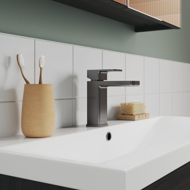 Nuie Windon Brushed Pewter Mono Basin Mixer with Push Button Waste