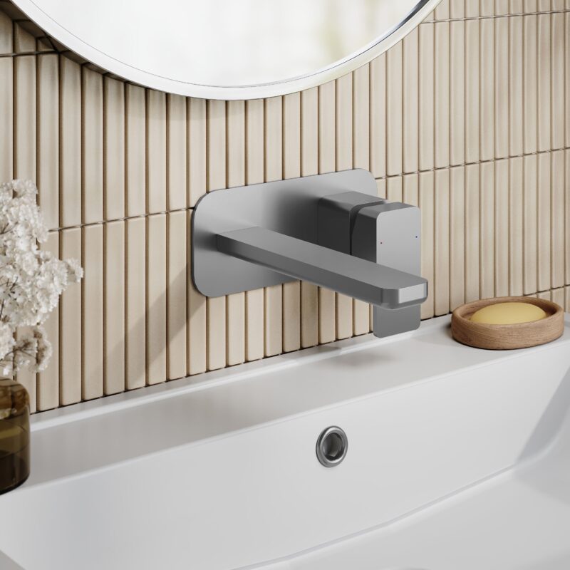 Nuie Windon Brushed Pewter 2 Hole Wall Basin Mixer