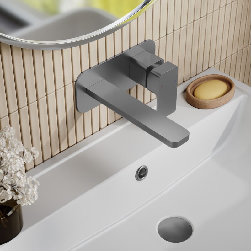 Nuie Windon Brushed Pewter 2 Hole Wall Basin Mixer