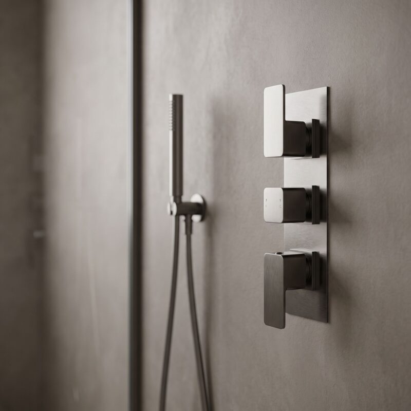 Nuie Windon Brushed Pewter Triple Thermostatic Shower Valve
