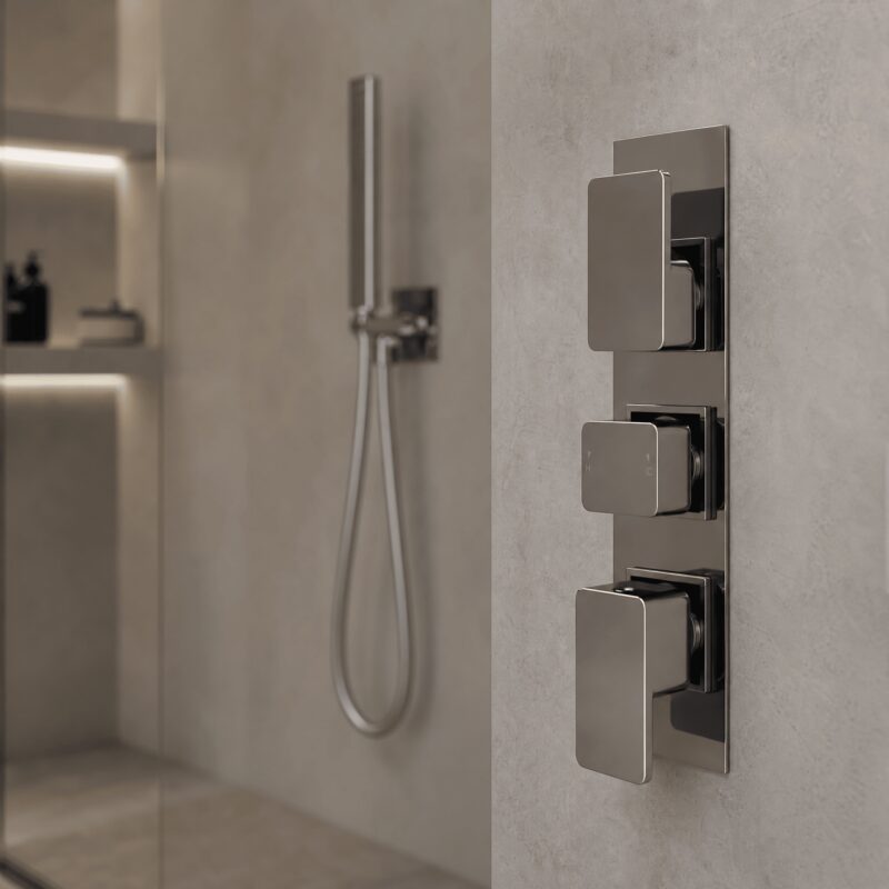 Nuie Windon Brushed Pewter Triple Thermostatic Shower Valve with Diverter