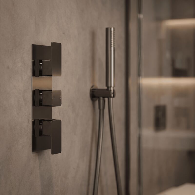 Nuie Windon Brushed Pewter Triple Thermostatic Shower Valve with Diverter