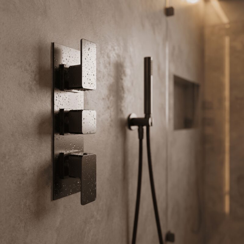 Nuie Windon Brushed Pewter Triple Thermostatic Shower Valve with Diverter