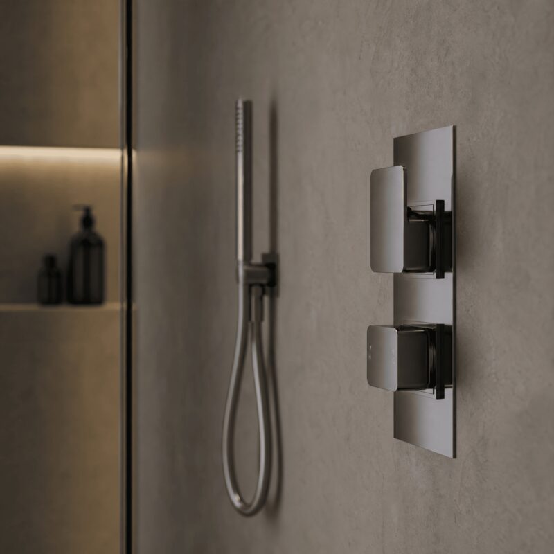 Nuie Windon Brushed Pewter Twin Thermostatic Shower Valve