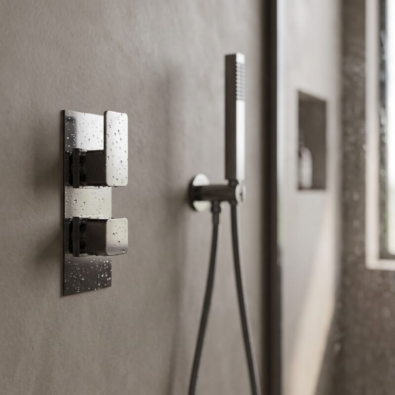 Nuie Windon Brushed Pewter Twin Thermostatic Shower Valve with Diverter