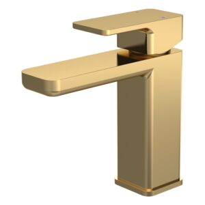 Nuie Windon Brushed Brass Mono Basin Mixer with Push Button Waste