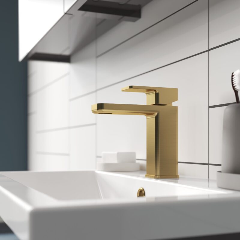 Nuie Windon Brushed Brass Mono Basin Mixer with Push Button Waste