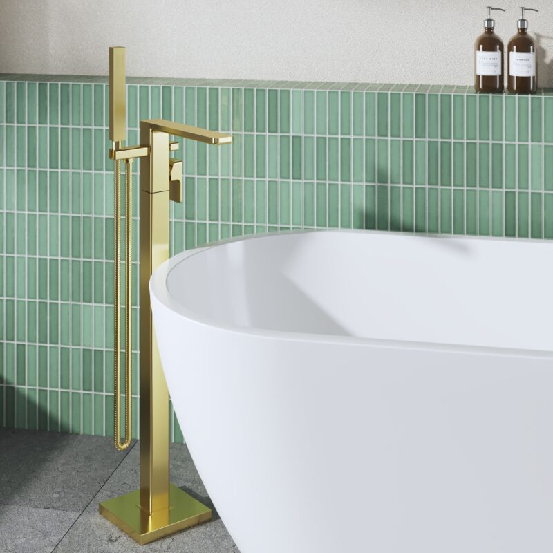 Nuie Windon Brushed Brass Freestanding Bath Shower Mixer