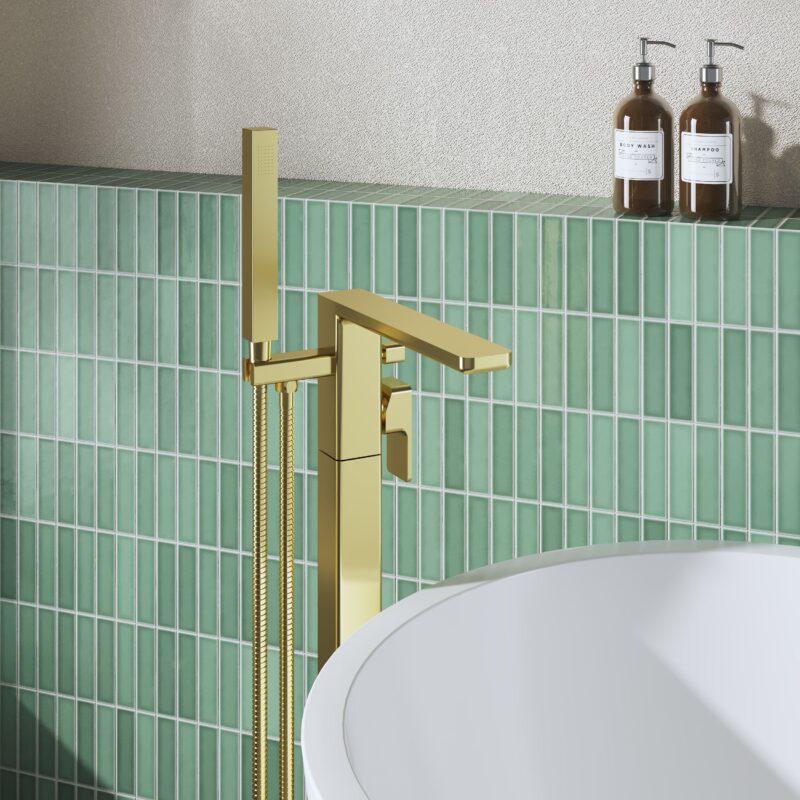 Nuie Windon Brushed Brass Freestanding Bath Shower Mixer