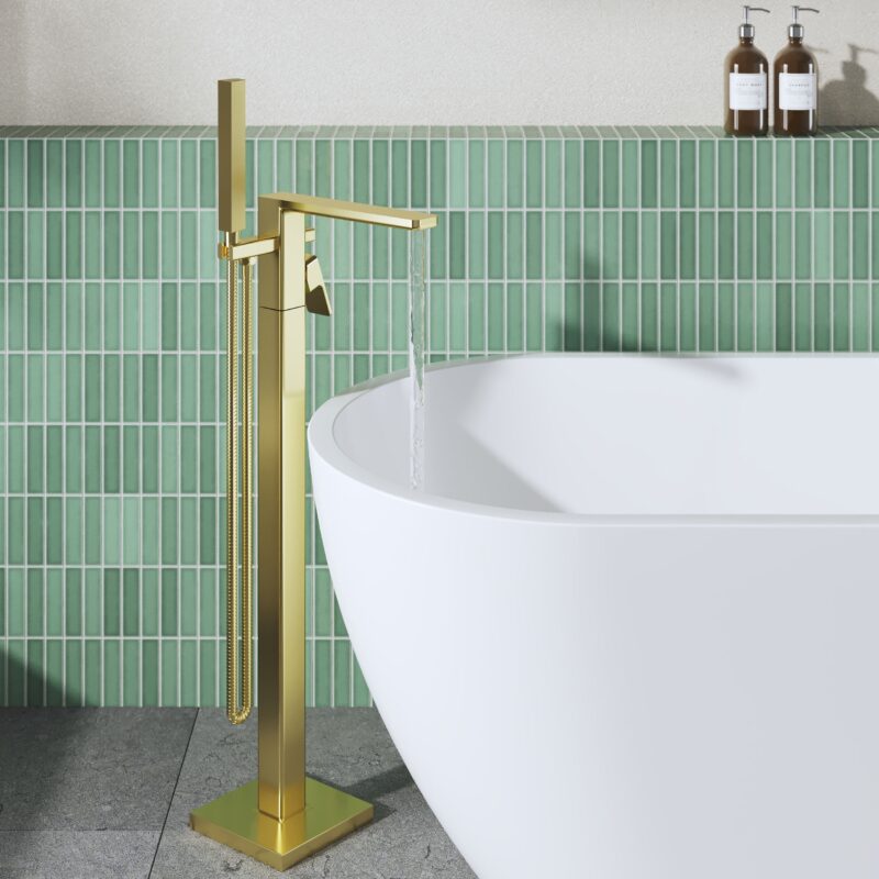 Nuie Windon Brushed Brass Freestanding Bath Shower Mixer