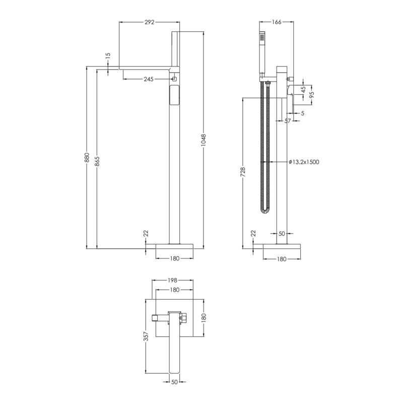 Nuie Windon Brushed Brass Freestanding Bath Shower Mixer