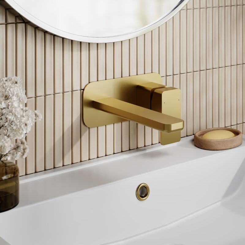 Nuie Windon Brushed Brass 2 Hole Wall Basin Mixer