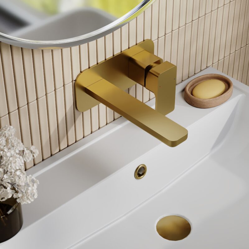 Nuie Windon Brushed Brass 2 Hole Wall Basin Mixer