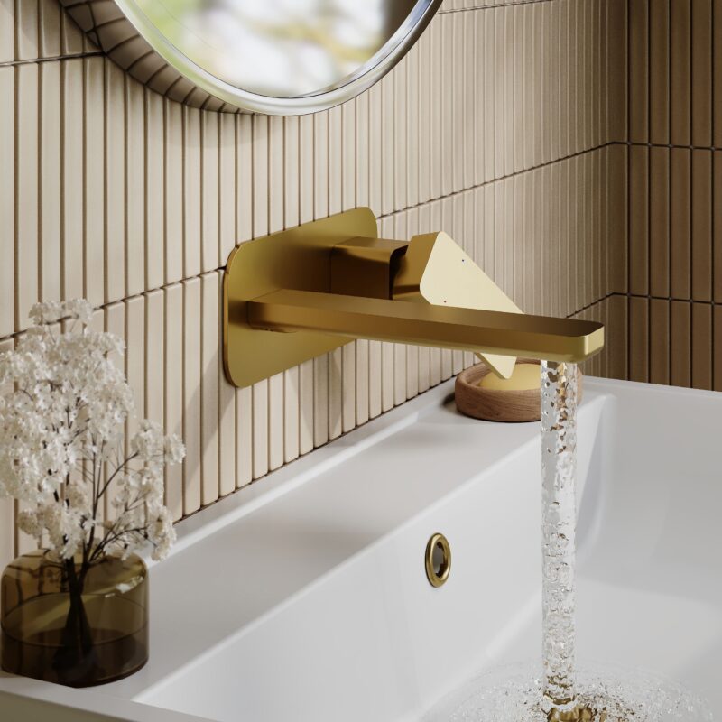 Nuie Windon Brushed Brass 2 Hole Wall Basin Mixer