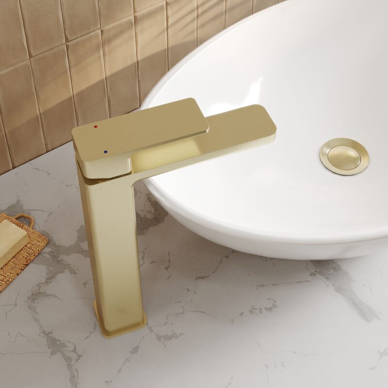 Nuie Windon Brushed Brass High Rise Mono Basin Mixer