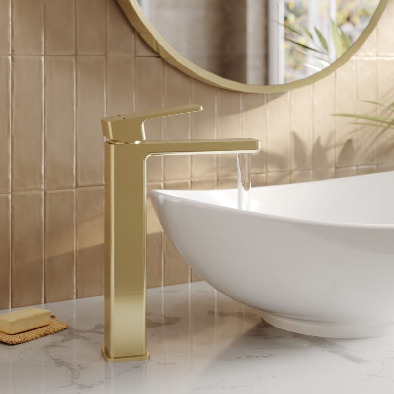 Nuie Windon Brushed Brass High Rise Mono Basin Mixer