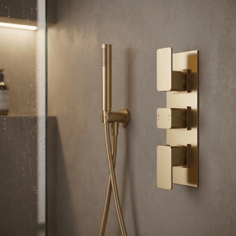 Nuie Windon Brushed Brass Triple Thermostatic Shower Valve