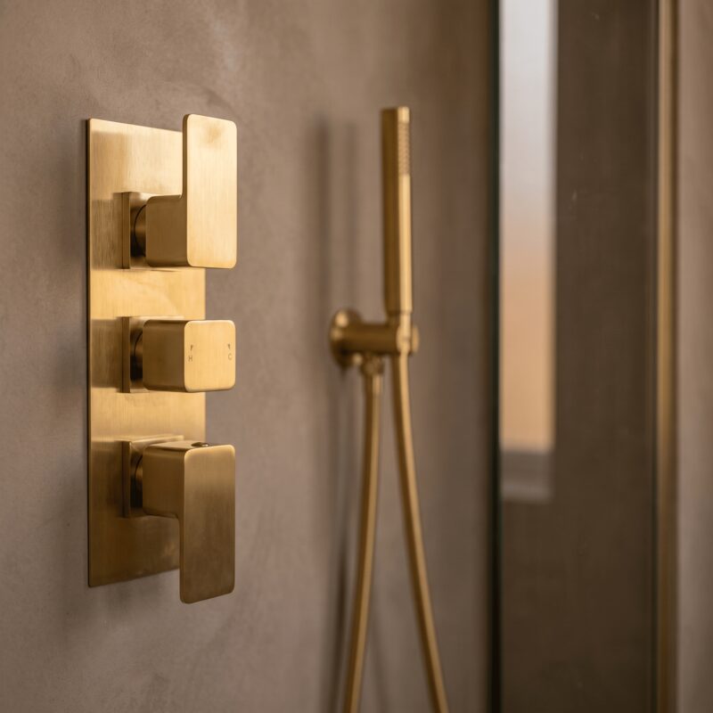 Nuie Windon Brushed Brass Triple Thermostatic Shower Valve