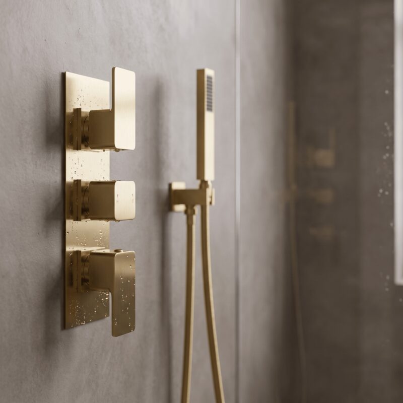 Nuie Windon Brushed Brass Triple Thermostatic Shower Valve