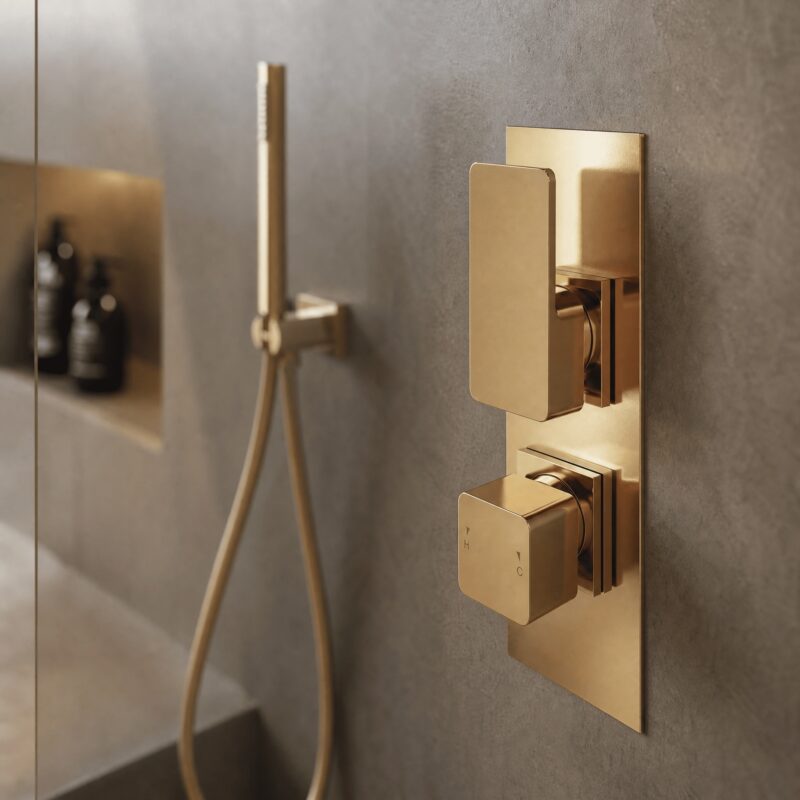 Nuie Windon Brushed Brass Twin Thermostatic Shower Valve