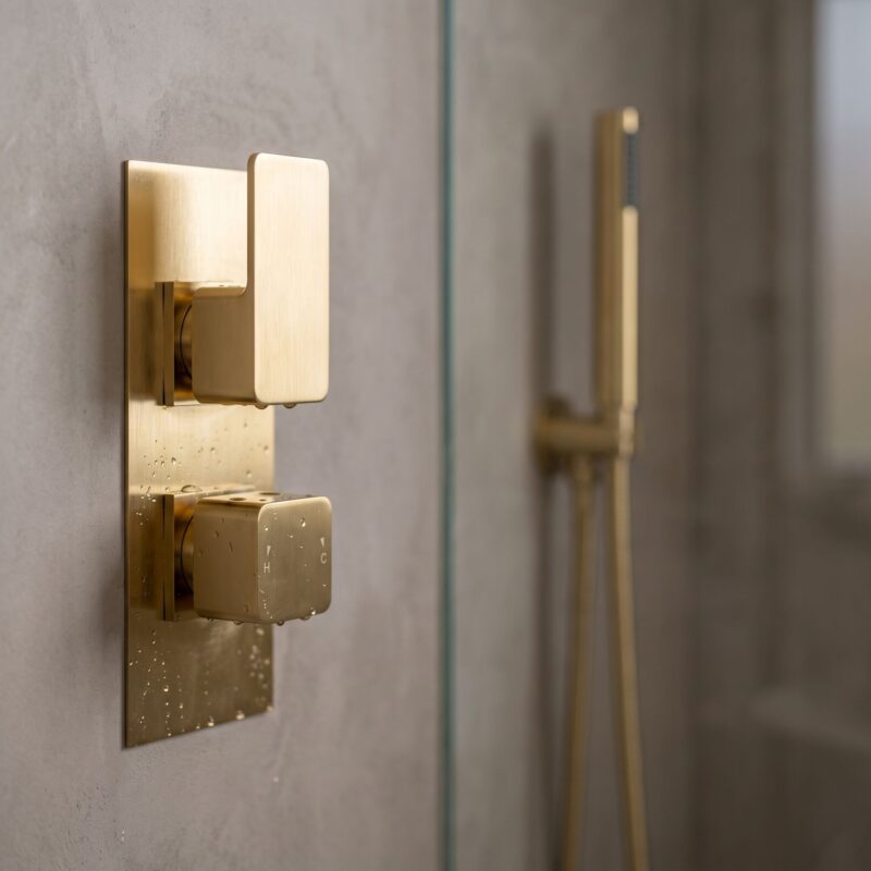 Nuie Windon Brushed Brass Twin Thermostatic Shower Valve with Diverter