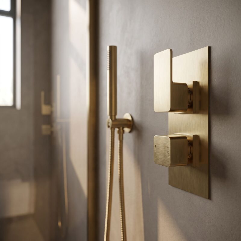 Nuie Windon Brushed Brass Twin Thermostatic Shower Valve with Diverter