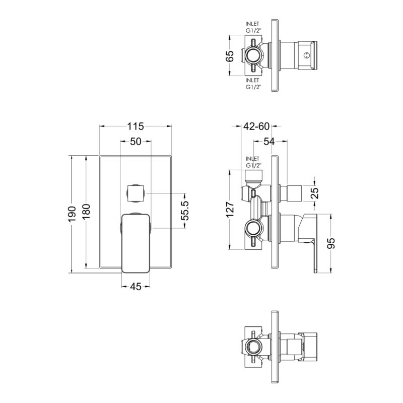 Nuie Windon Chrome Single Lever Manual Shower Valve with Diverter