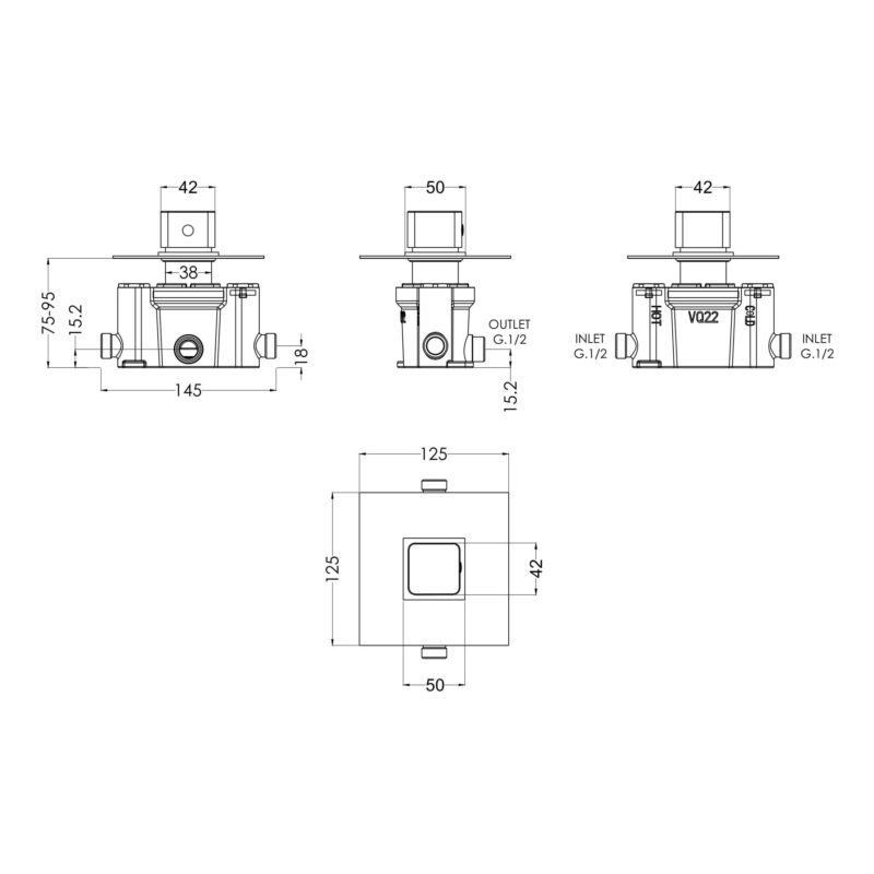 Nuie Windon Chrome Thermostatic Temperature Control Valve