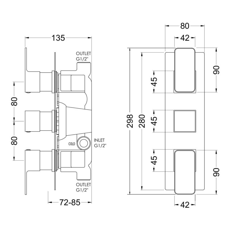 Nuie Windon Chrome Triple Thermostatic Shower Valve