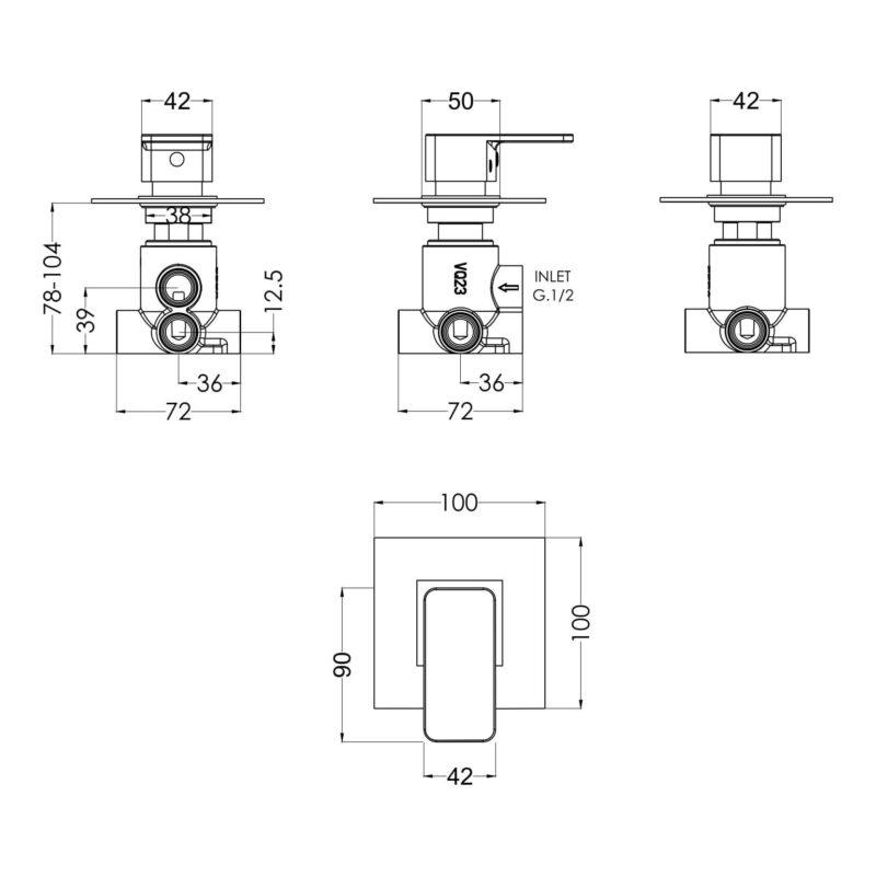 Nuie Windon Chrome Concealed 2-3-4 Way Diverter