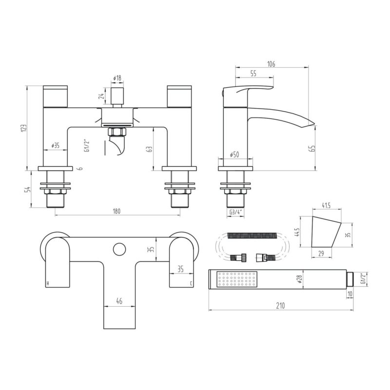 Parkbrook Psi Bath Shower Mixer with Shower Handset Chrome