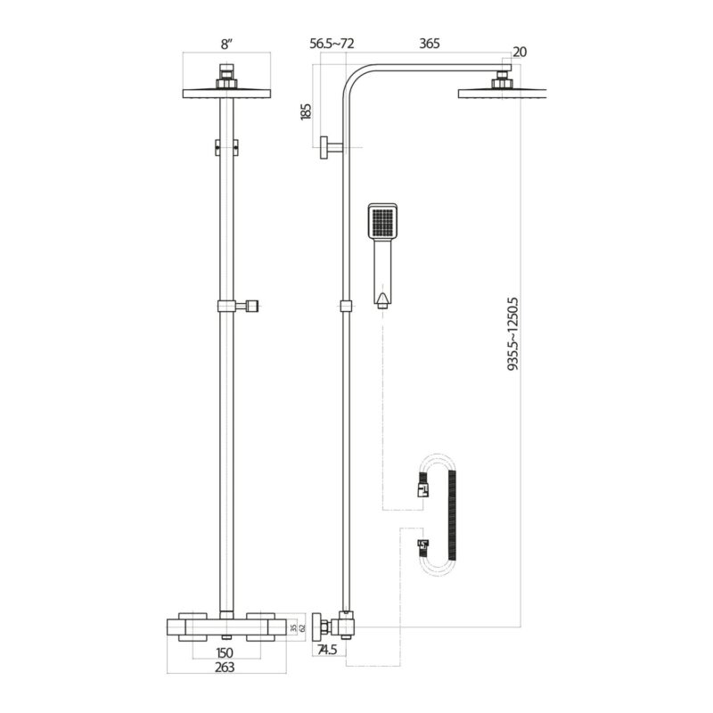 Parkbrook Omega Column Shower with Rail, Hose & Square Head Chrome