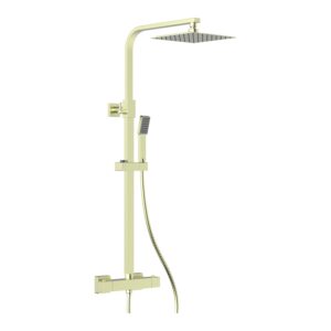 Parkbrook Omega Column Shower with Rail, Hose & Square Head Brushed Brass