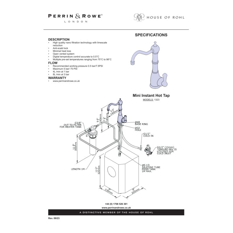 Perrin & Rowe Provence Mini Instant Hot Water Tap Gold