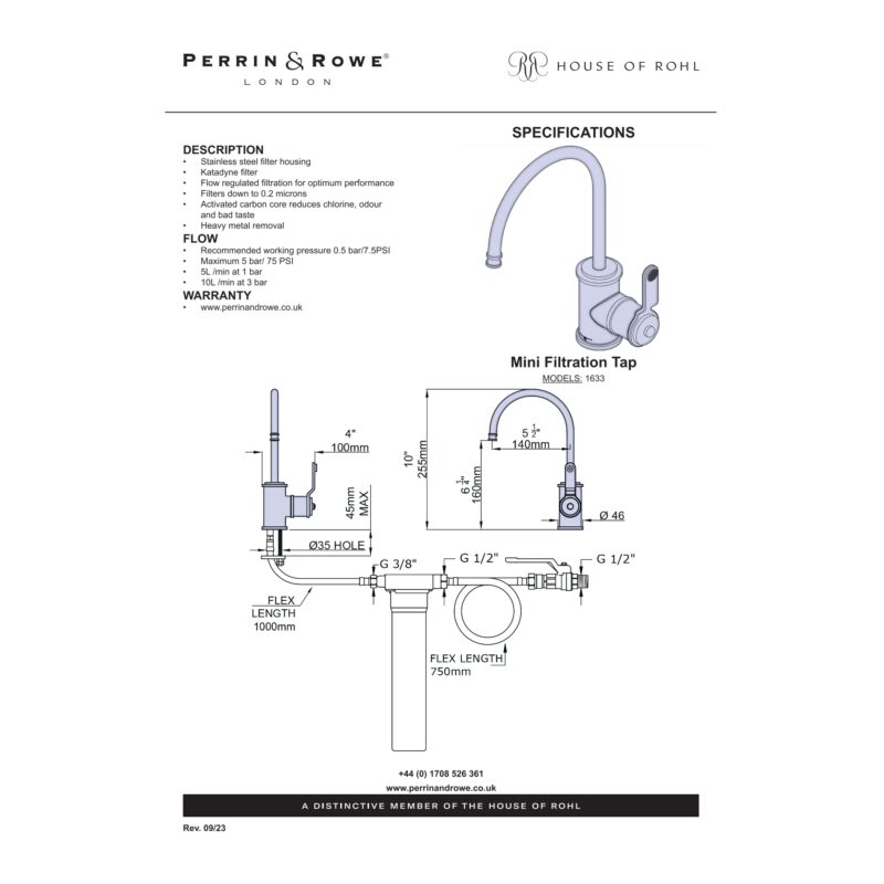 Perrin & Rowe Armstrong Mini Cold Filter Only Tap Pewter