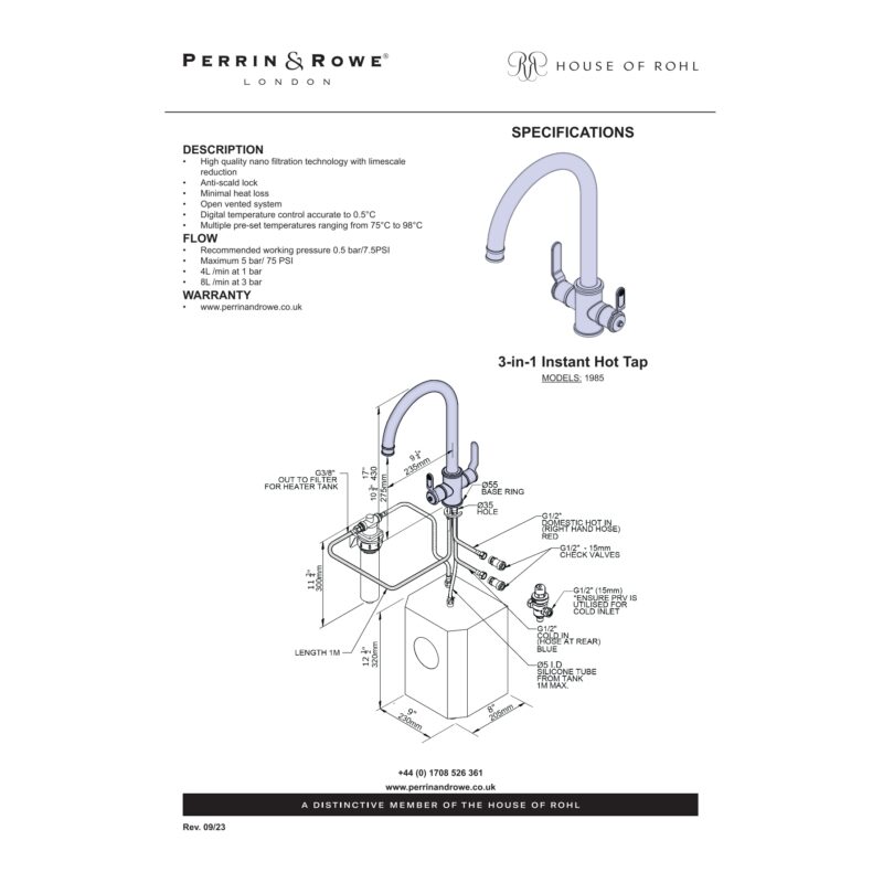Perrin & Rowe Armstrong 3-in-1 Instant Hot Water Tap Pewter