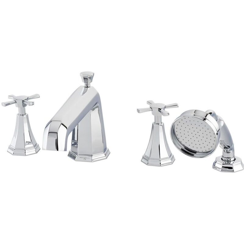 Perrin & Rowe Deco Crosstop 4 Hole Bath Shower Mixer Pewter