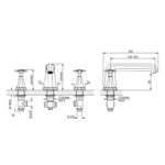 Perrin & Rowe Deco 3 Hole Bath Filler, Cross