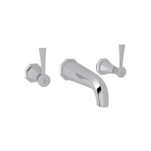 Perrin & Rowe Deco Lever 3 Hole Wall Basin Mixer Nickel