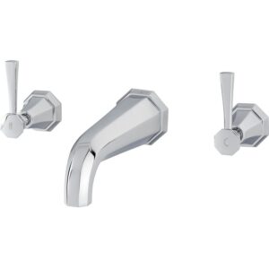 Perrin & Rowe Deco Lever 3 Hole Wall Basin Mixer Pewter