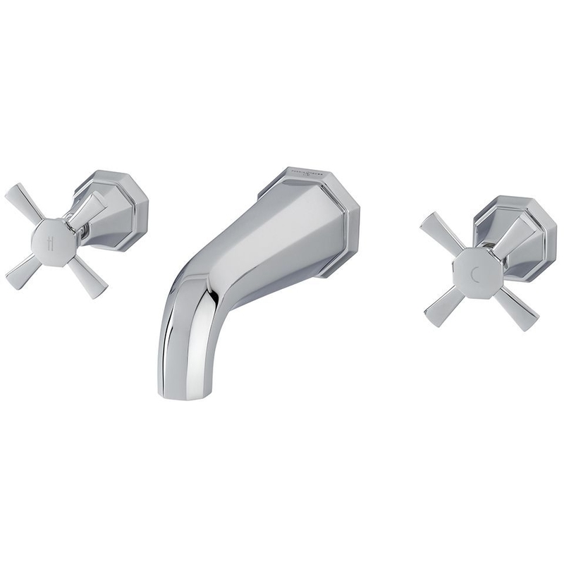 Perrin & Rowe Deco Crosstop 3 Hole Wall Basin Mixer Pewter Perrin & Rowe Deco Crosstop 3 Hole Wall Basin Mixer Pewter
