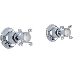 Perrin & Rowe Pair of 3/4" Traditional Crosstop Wall Valves Pewter