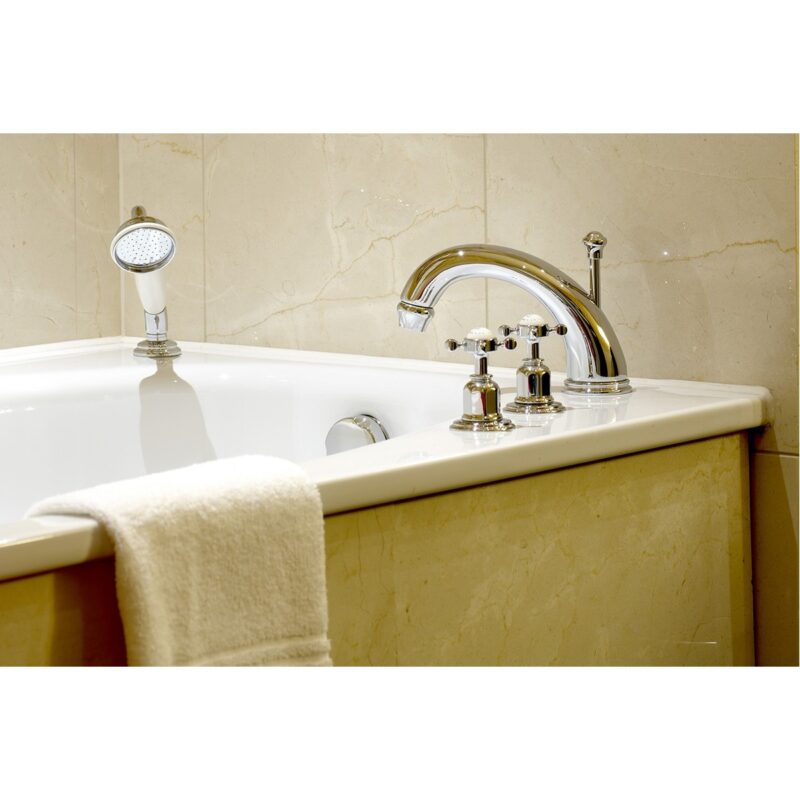 Perrin & Rowe 10" 4 Hole Crosshead Bath Set & Handshower Gold
