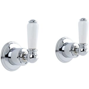 Perrin & Rowe Pair of 1/2" Traditional Lever Wall Valves Pewter