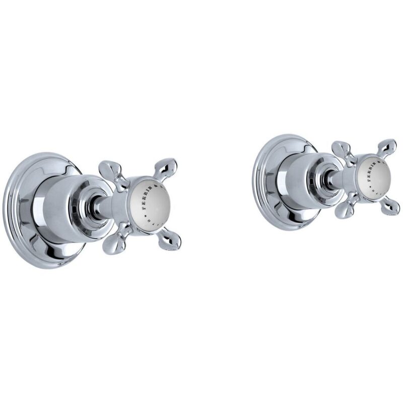 Perrin & Rowe Pair of 1/2" Traditional Crosstop Wall Valves Pewter