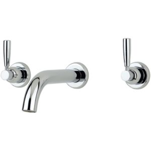 Perrin & Rowe Contemporary Lever 3 Hole Wall Bath Set Pewter