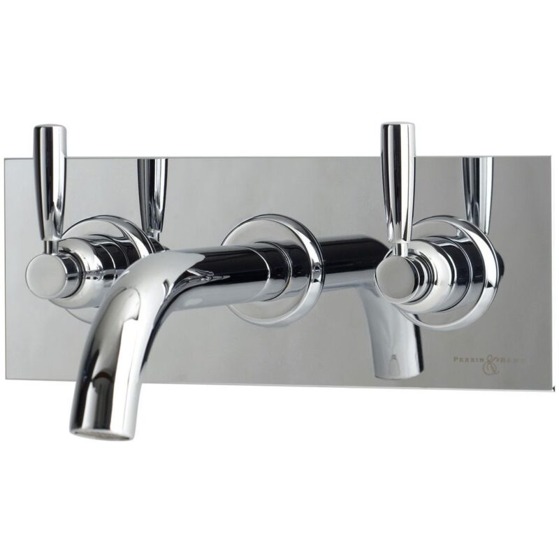 Perrin & Rowe 3 Hole Lever Wall Bath Set on Wall Plate Chrome Perrin & Rowe 3 Hole Lever Wall Bath Set on Wall Plate Chrome