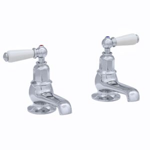 Perrin & Rowe Pair of Bath Pillar Taps with Lever Handles Chrome
